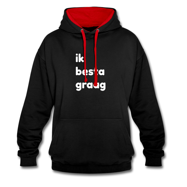 ik besta graag - Contrast Colour Hoodie (unisex) - zwart/rood