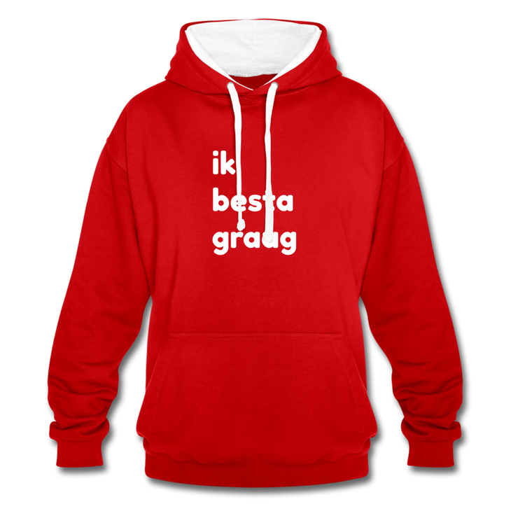 ik besta graag - Contrast Colour Hoodie (unisex) - rood/wit