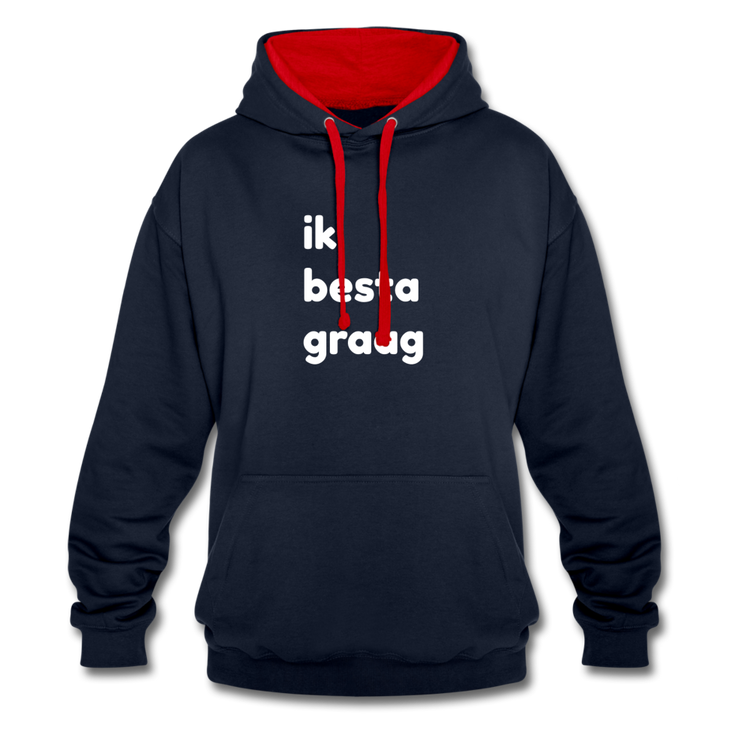 ik besta graag - Contrast Colour Hoodie (unisex) - navy/rood