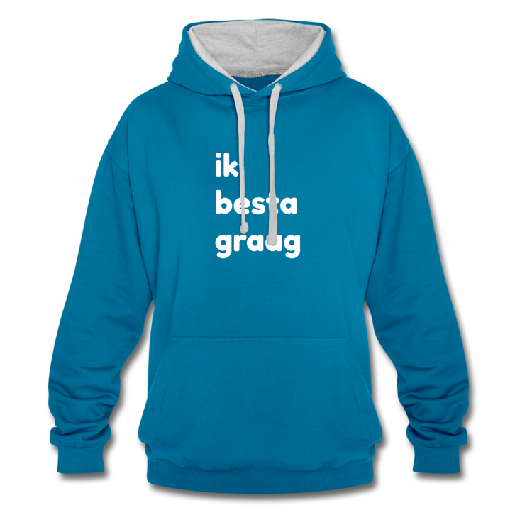 ik besta graag - Contrast Colour Hoodie (unisex) - pauwblau/grijs gemêleerd
