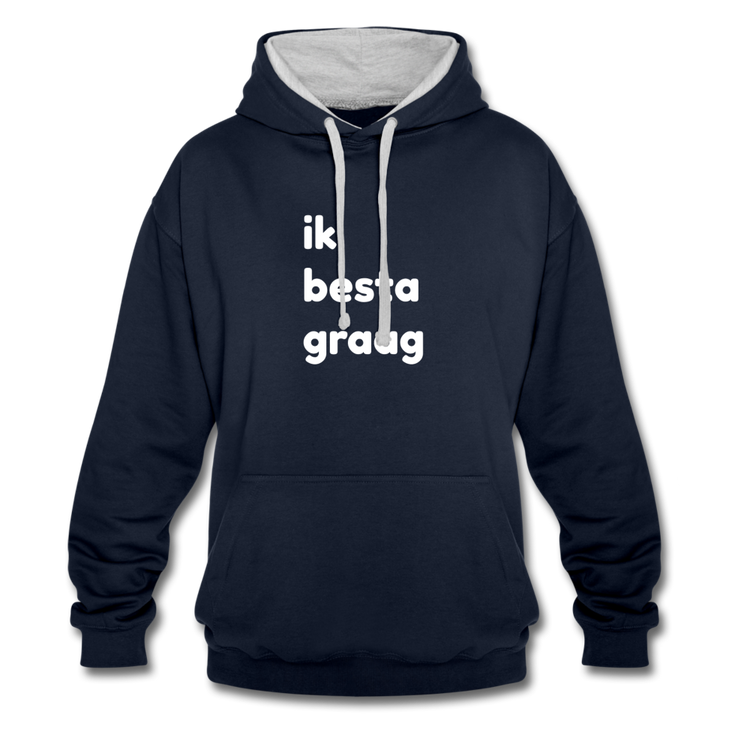 ik besta graag - Contrast Colour Hoodie (unisex) - navy/grijs gemêleerd