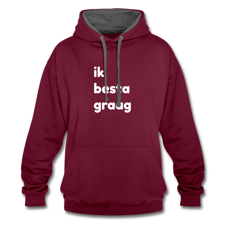 ik besta graag - Contrast Colour Hoodie (unisex) - wijnrood/antraciet