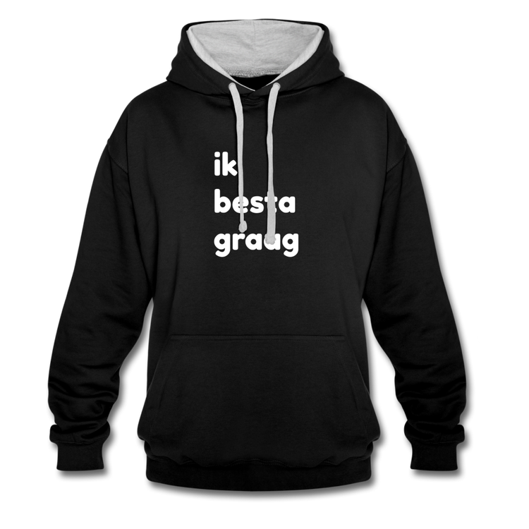 ik besta graag - Contrast Colour Hoodie (unisex) - zwart/grijs gemêleerd