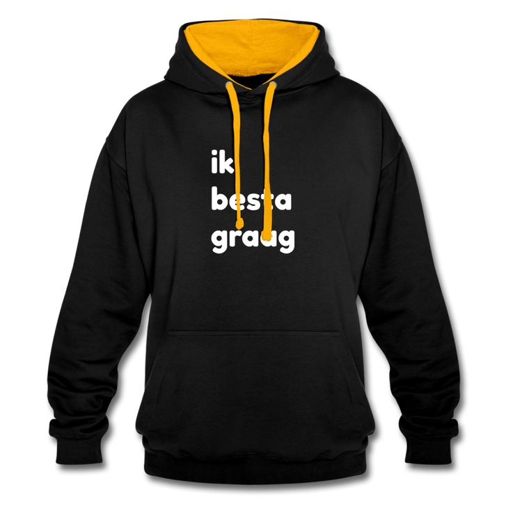 ik besta graag - Contrast Colour Hoodie (unisex) - zwart/goud