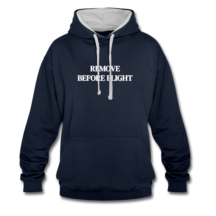remove before flight - Contrast Colour Hoodie (unisex) - navy/grijs gemêleerd
