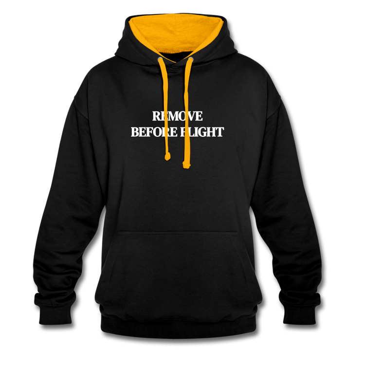 remove before flight - Contrast Colour Hoodie (unisex) - zwart/goud