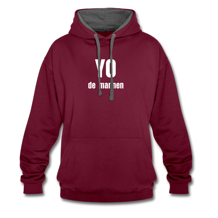 YO de mannen - Contrast Colour Hoodie (unisex) - wijnrood/antraciet