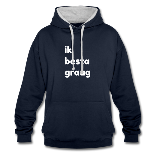 ik besta graag - Contrast Colour Hoodie (unisex) - navy/grijs gemêleerd