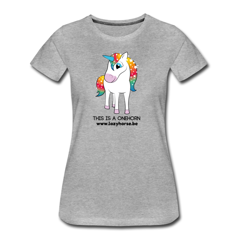 this is a onehorn - Premium T-Shirt (vrouw) - grijs gemêleerd