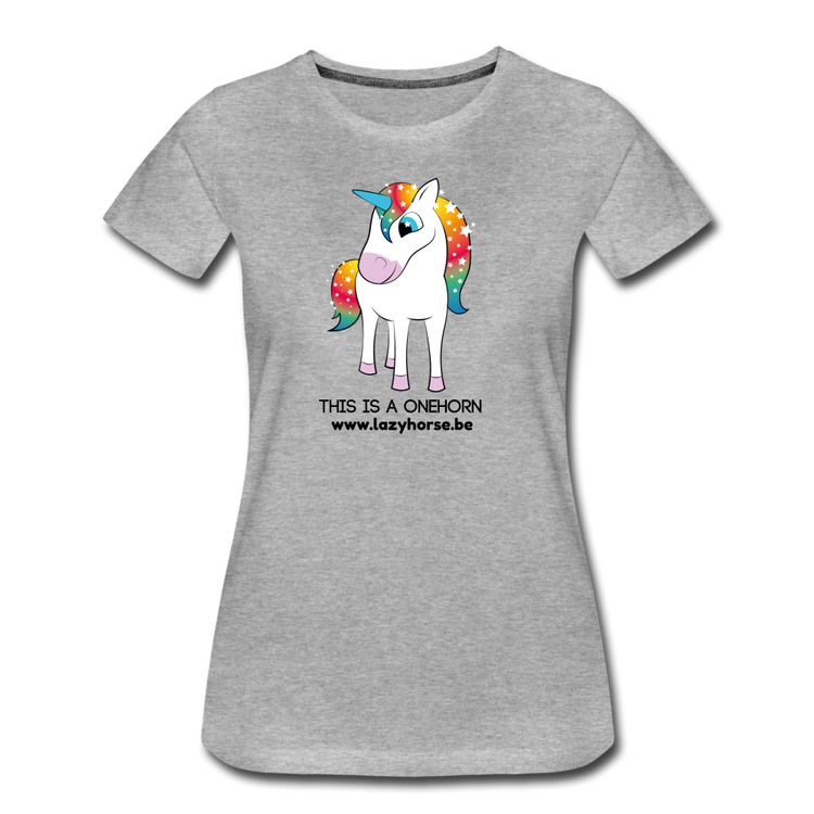 this is a onehorn - Premium T-Shirt (vrouw) - grijs gemêleerd