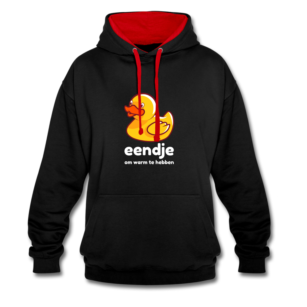 eendje om warm te hebben - Unisex Contrast Hoodie - zwart/rood