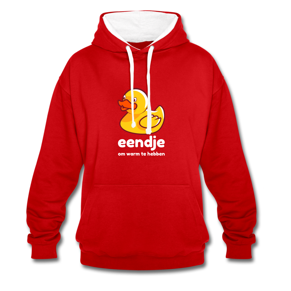 eendje om warm te hebben - Unisex Contrast Hoodie - rood/wit