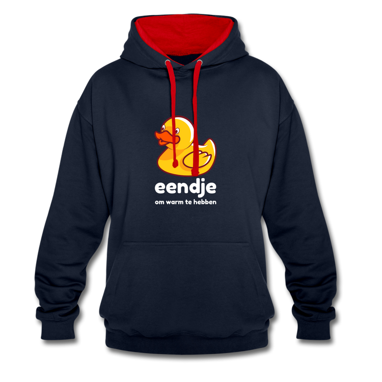 eendje om warm te hebben - Unisex Contrast Hoodie - navy/rood