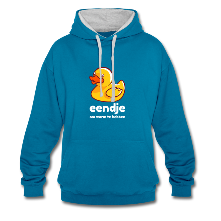 eendje om warm te hebben - Unisex Contrast Hoodie - pauwblau/grijs gemêleerd