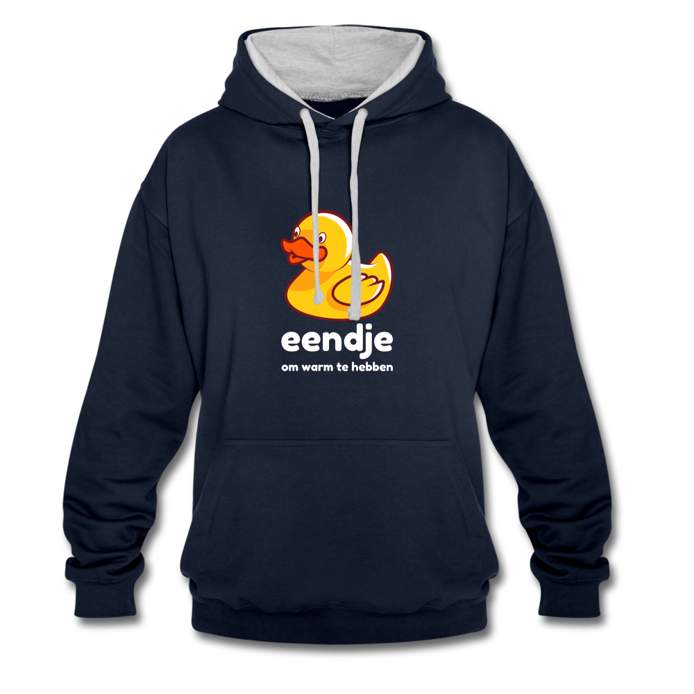 eendje om warm te hebben - Unisex Contrast Hoodie - navy/grijs gemêleerd