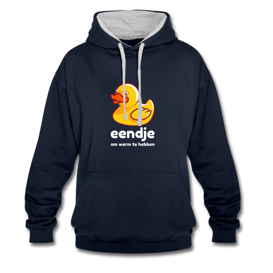 eendje om warm te hebben - Unisex Contrast Hoodie - navy/grijs gemêleerd