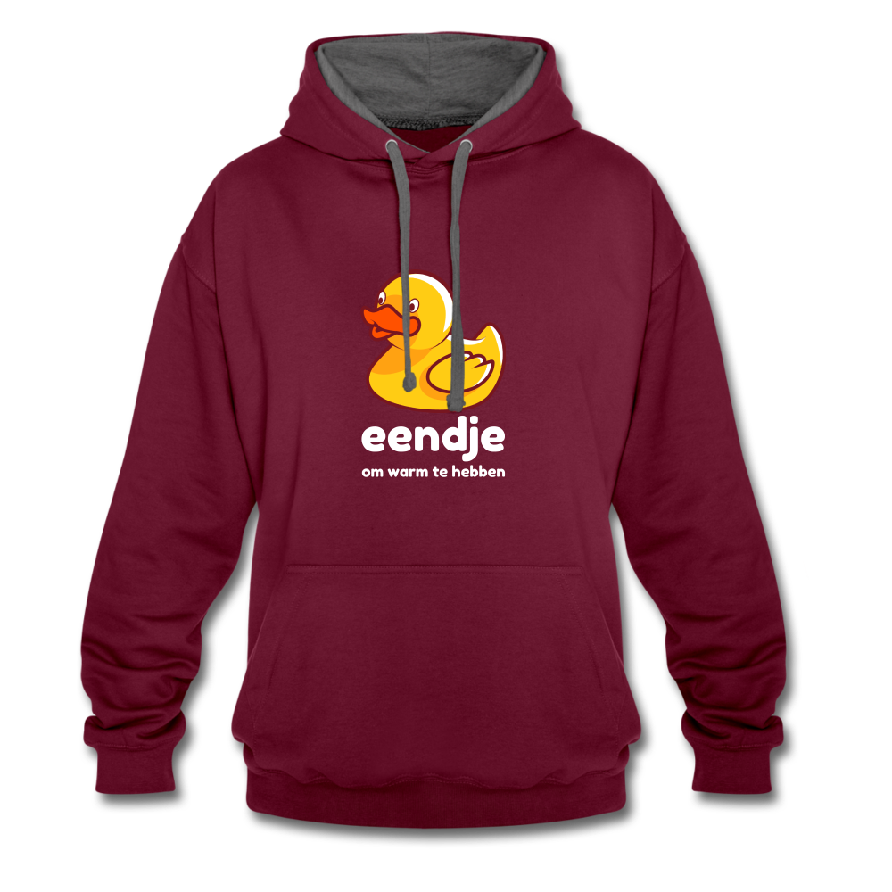 eendje om warm te hebben - Unisex Contrast Hoodie - wijnrood/antraciet