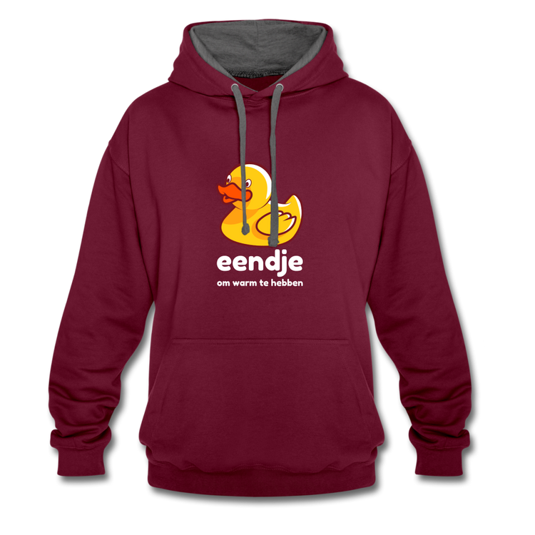 eendje om warm te hebben - Unisex Contrast Hoodie - wijnrood/antraciet